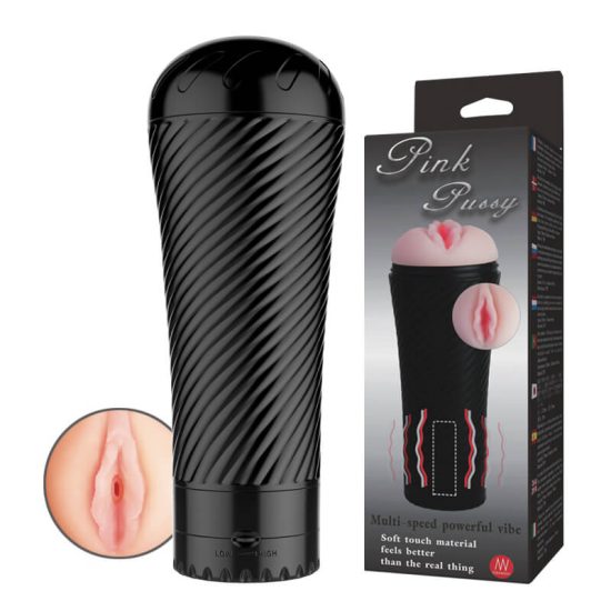 Masturbador Vagina Realística em Formato de Lanterna com Vibro Multivelocidade Pink Pussy 22,2 x 8,6 cm