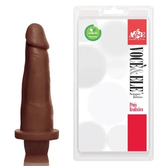 Pênis Realístico 8 com Vibro Multivelocidade na Cor Marrom Adão e Eva 16 x 4 cm