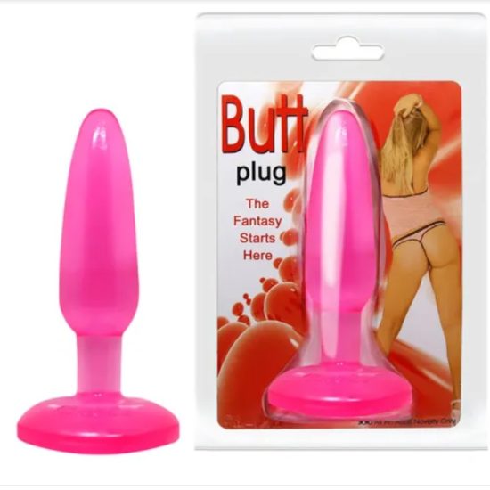Plug Anal Cônico em Jelly com Base Ventosa Butt Plug Baile na Cor Rosa 14 x 3,5 cm