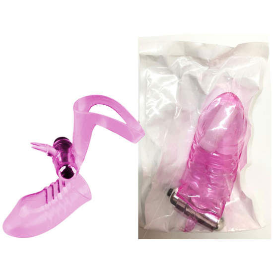 Dedeira Estimuladora em Silicone com Cápsula Vibratória Transparente Rosa Finger Vibrating 3R 16,5 x 4,5 cm