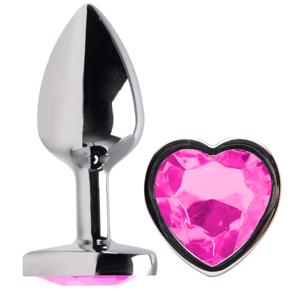 plug anal de coração Plug Anal em Aço Coração e Joia na Cor Rosa Pink Tamanho M 8 x 3,4 cm » Sex  Shop Flower Love