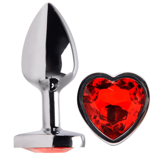 Plug Anal em Ao Corao e Joia na Cor Vermelha Tamanho M 8 x 3,4 cm  Sex  Shop Flower Love