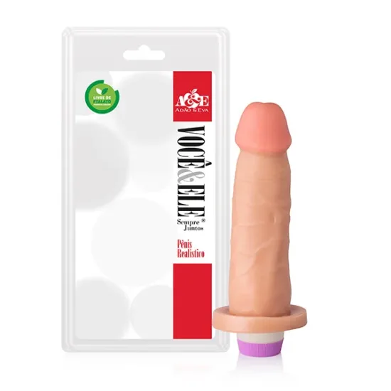 Pênis Realístico 6 com Vibro Multivelocidade na Cor Pele Clara Realística Adão e Eva 15,3 × 4 cm