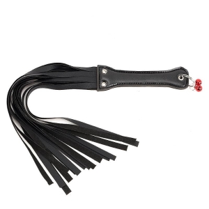 Chicote em Couro Sintético com Tiras, Cabo Reforçado e Sino Vermelho Sexy Import 45cm