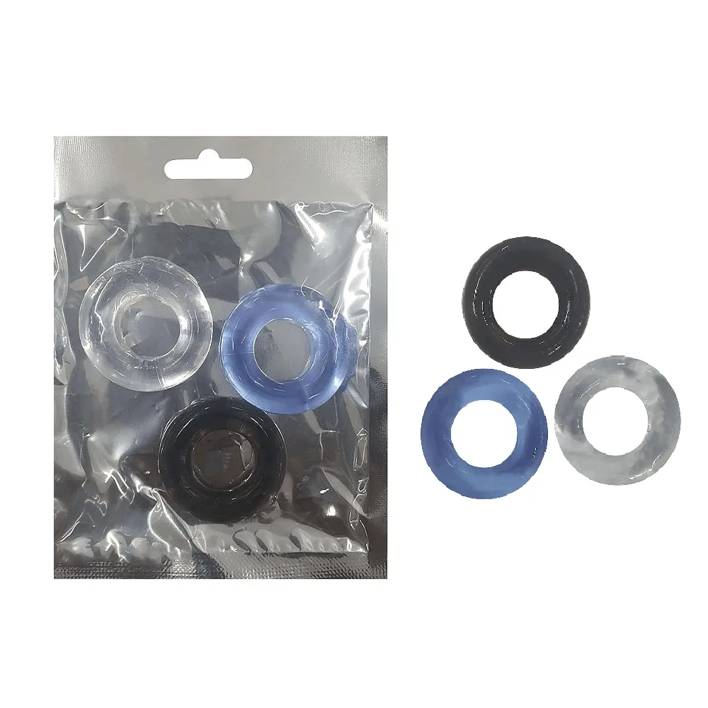 Kit com 3 Anéis Penianos de Cores Diferentes Sexy Import 3,7 x 2 cm