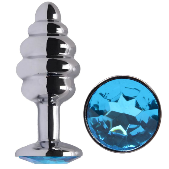 Plug Anal Colmeia em Aço Redondo e Joia na Cor Azul Céu Tamanho M 8 x 3,5 cm
