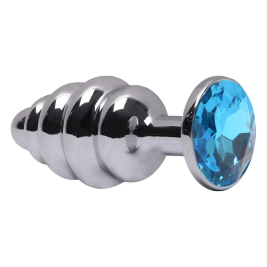 Plug Anal Colmeia em Aço Redondo e Joia na Cor Azul Céu Tamanho P 7 x 3 cm