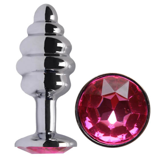 Plug Anal Colmeia em Aço Redondo e Joia na Cor Rosa Pink Tamanho M 8 x 3,5 cm