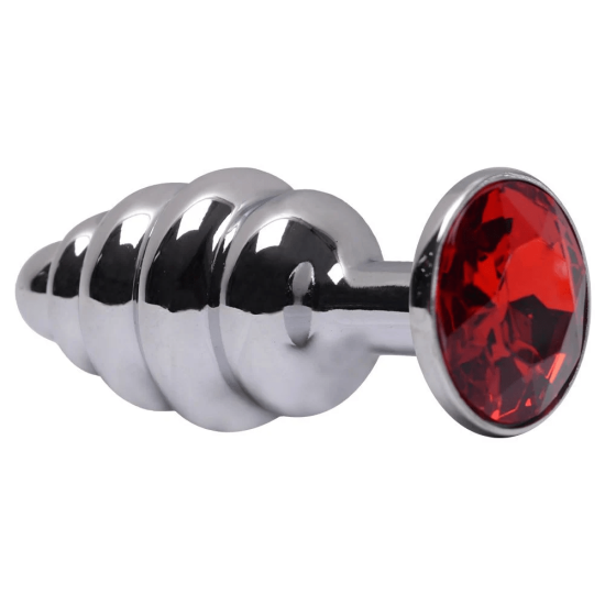 Plug Anal Colmeia em Aço Redondo e Joia na Cor Vermelho Tamanho P 7 x 3 cm