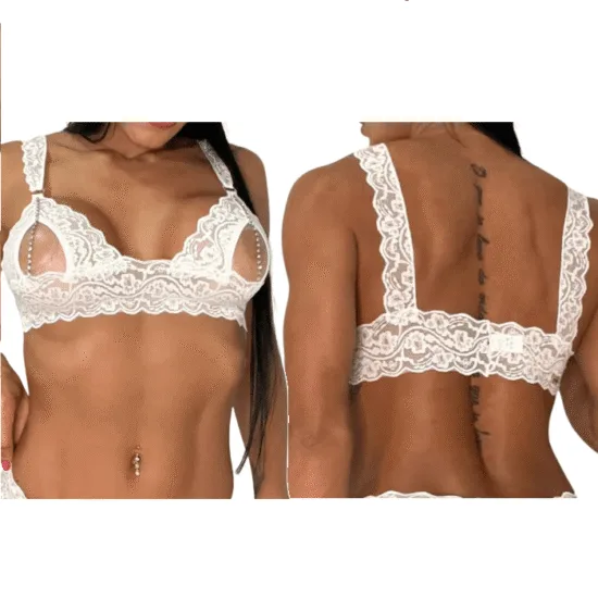 Sutiã em Renda Aberto com Detalhe em Strass Tô Pegando Branco Sensualle Lingerie