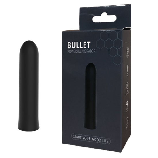 Vibrador Cápsula Recarregável em Soft Touch com 7 Vibrações na Cor Preto Bullet Powerful Vibrator 9,5 x 1,9 cm