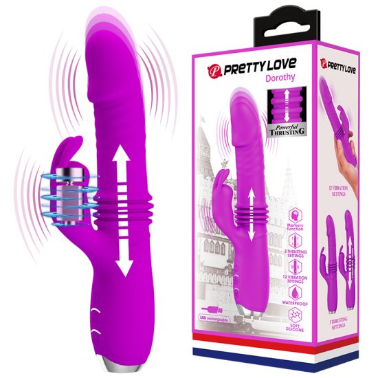 Vibrador Recarregável Vai e Vem com 3 Movimentos e Estimulador de Clitóris com 12 Vibrações Roxo Pretty Love Dorothy 19,7 x 3,3 cm