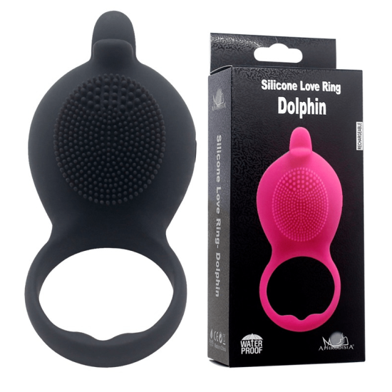 Anel Peniano Recarregável em Soft Touch com 10 Vibrações Silicone Love Ring Dolphin Preto Aphrodisia 9,5 x 3,5 cm