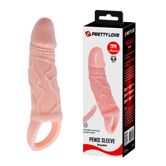 Capa Peniana Expansora com Anel para Escroto na Cor Pele Clara Pretty Love Penis Sleeve Brayden 17,5 x 3,7 cm