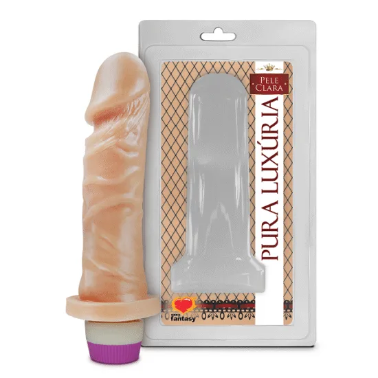 Pênis Realístico com Vibro Multivelocidade e sem Escroto Pura Luxúria Bege Sexy Fantasy 15,3 x 4 cm