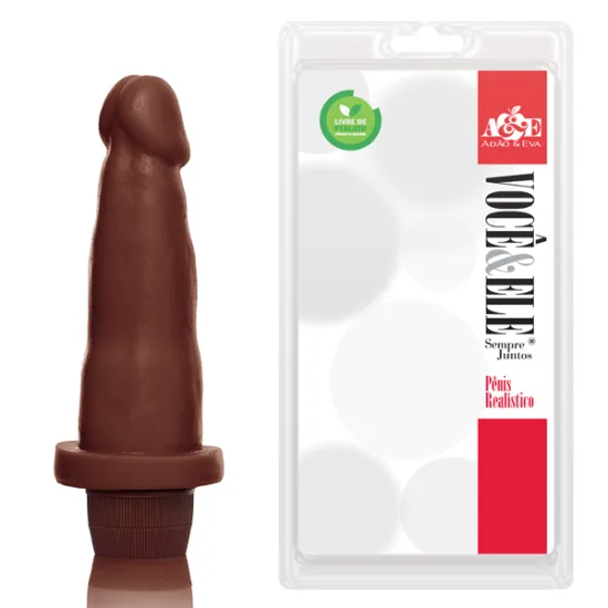 Pênis Realístico 6 com Vibro Multivelocidade e Glande Definida na Cor Marrom Adão e Eva 14,5 × 4 cm