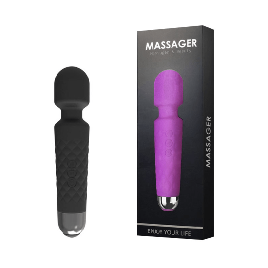 Massageador Recarregável Varinha Mágica com 20 Vibrações Massager Preto 3R Import 20 x 3,5 cm