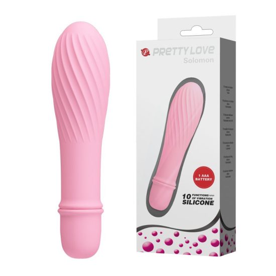 Mini Vibrador com Textura Espiral em Soft Touch e 10 Vibrações na Cor Rosa Claro Pretty Love Solomon 12,3 x 2,9 cm