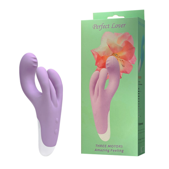 Vibrador Ponto G Recarregável com Estimulador de Clitóris Triplo com 10 Vibrações Lilás Perfect Lover Three Motors 19,2 x 3,8 cm