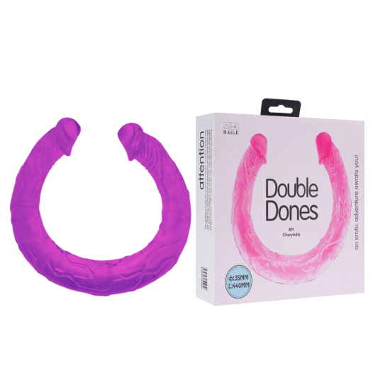 Pênis Ponta Dupla Maleável e com Veias Salientes em Jelly na Cor Roxo Double Dones My Charybdis 44 x 3,5 cm
