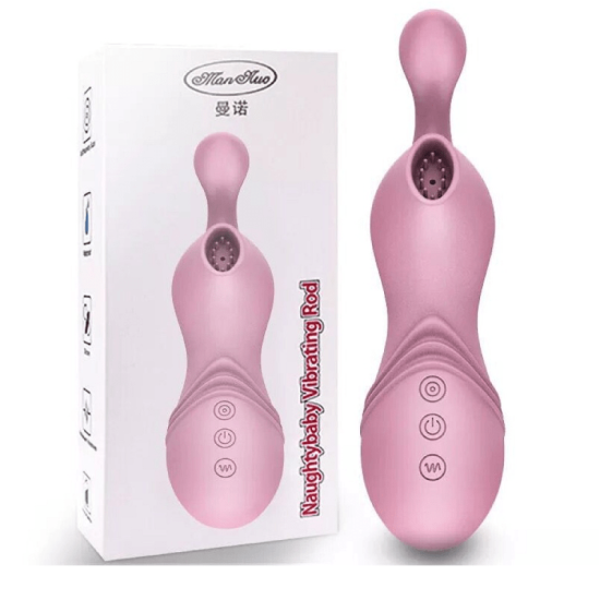 Estimulador Recarregável com Sucção Intensa e Vibração na Cor Rosa Claro Naughty Baby Vibration Rod 16,5 x 4,4 cm