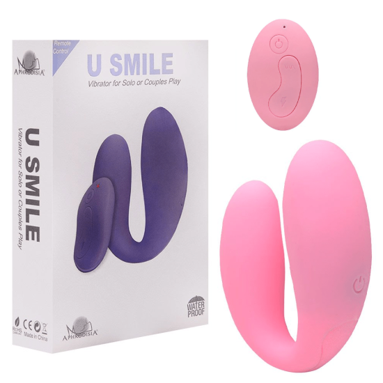 Vibrador para Casais Recarregável com 10 Modos de Vibrações, Modo Turbo e Controle Remoto U Smile Rosa Aphrodisia 8 x 6,2 cm