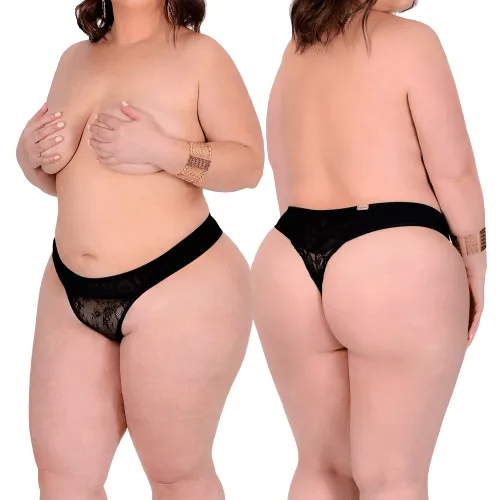 Calcinha Plus Size em Renda Floral na Cor Preta Cigana Sensualle