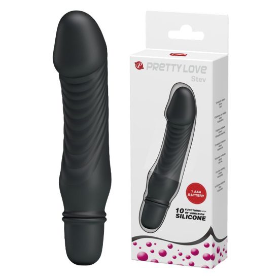 Mini Vibrador com Glande Definida, Textura e 10 Vibrações na Cor Preto Pretty Love Stev 13,5 x 2,9 cm