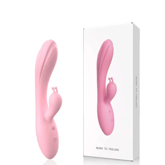 Vibrador Ponto G Recarregável com Estimulador de Clitóris em Formato de Coelho com 12 Modos de Vibração Born To Feeling 23,2 X 3,8 cm