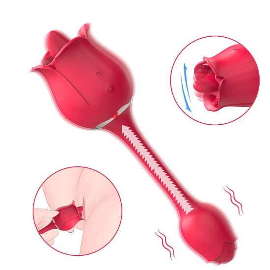 Vibrador de Ponto G e Estimulador com Língua - Formato de Rosa - PRO 5 - S-Hande Com 9 níveis de vibração, 9 modos de estimulações de língua Nas Cores Rosa e Vermelha