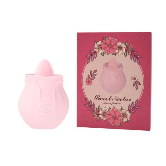 ESTIMULADOR DE CLITÓRIS EM FORMATO DE ROSA COM LÍNGUA, RECARREGÁVEL E 10 MODOS VIBRAÇÃO - S-HANDE NECTAR | 7,8 X 5,3 CM