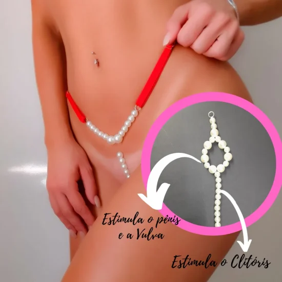 Calcinha Sexy Fio Dental Tailandesa Feita em Pérolas com Regulagem Rubi - Rubi C/Regulagem- Vamos Brincar Tanga