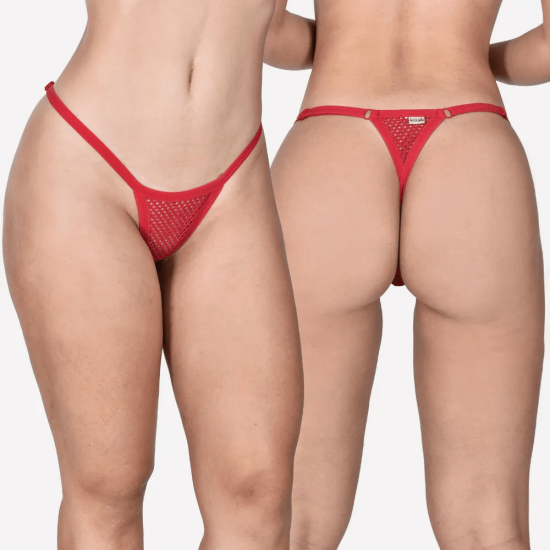 Calcinha Fio Dental em Arrastão Regulável vermelho Sensualle
