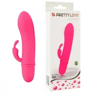 Mini Vibrador com Mini Massageador de Clitóris em Soft Touch com 10 Vibrações na Cor Rosa Pretty Love Caesar 11,7 x 2,6 cm