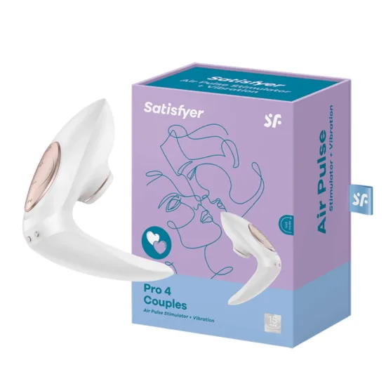 Vibrador para Casais com Estimulador Clitoriano por Ondas de Pressão e Vibração na Parte Interna Branco Pro 4 Couples Satisfyer 8 x 1,5 cm