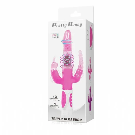 Vibrador Rotativo Triplo Pretty Bunny Ponto G e Anal