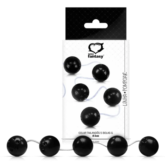 Colar Tailandês com 5 bolas Grandes na Cor Preta 3,4cm Sexy Fantasy