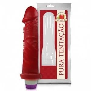 Pênis Realístico Aromático Com Vibro Morango Pura Tentação Sexy Fantasy 18 x 4,4 cm