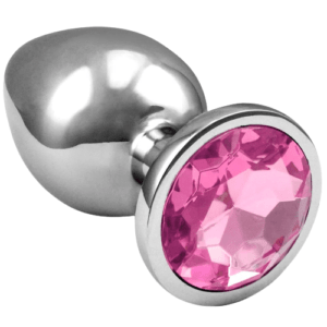 Plug Anal em Alumínio com Pedra na Cor Rosa Tamanho G 9 x 4 cm