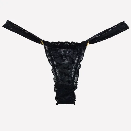 Agora Sim Calcinha Sexy em Renda com Ganchos Preto - Preto Único S/Regulagem