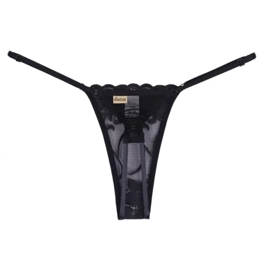 Rapidinha Calcinha de Bordado com Traseira Aberta em Tule Preto Sensualle.
