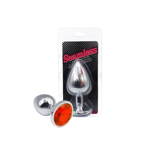 Plug Anal ” G” Em Alumínio E Base Em Forma cônico Com Joia Vermelho – Seamless Butt Plug Starting / 9,5×4×4 cm