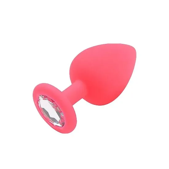 Plug Anal em Silicone Soft Touch com Joia na Cor Rosa Pink Tamanho P 7 x 2,8 cm