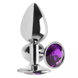 Plug Anal em Ao Redondo com Joia na Cor Roxo Tamanho M 8,2 x 3,4 cm.  Sex  Shop Flower Love