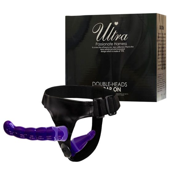 Cinta Peniana Dupla com Dois Penetradores em Silicone Macio Ultra Passionate Harness Double Heads Strap On Roxo 16 x 3,5 * 11,5 x 2,5 cm