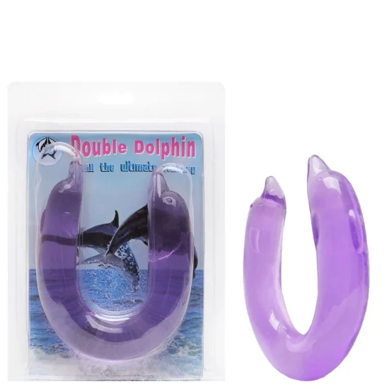 Estimulador Ponta Dupla Golfinho em Jelly Double Dolphin Roxo 30,5x 3,5/2,6 cm