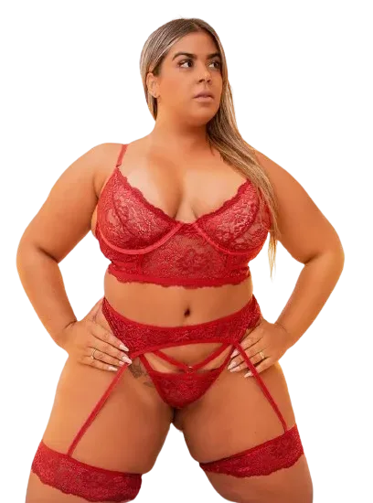 Conjunto Toda Sua De Cropped Rendado Sem Bojo Tamanho PLUS 48 - Garota veneno.
