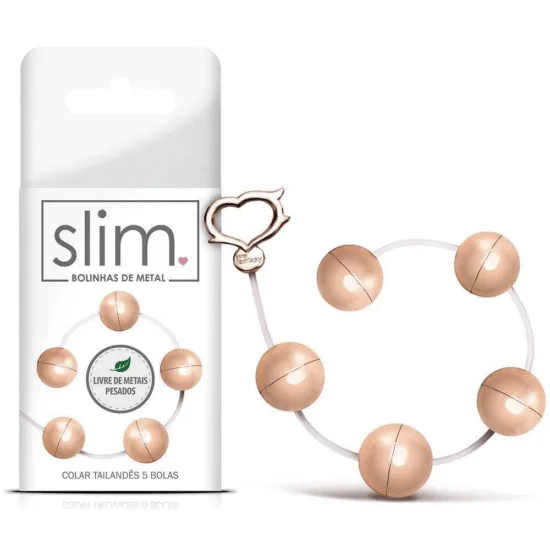 Colar Tailandês em Metal Dourado com 5 Esferas Slim Sexy Fantasy com 80g e 2,4 cm.