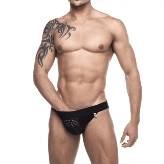 Jockstrap com Frontal em Arrastão Preta SD Clothing
