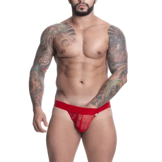 Jockstrap Arrastão Vermelho Sem Forro – Transparência e Estilo Atrevido | SD Clothing